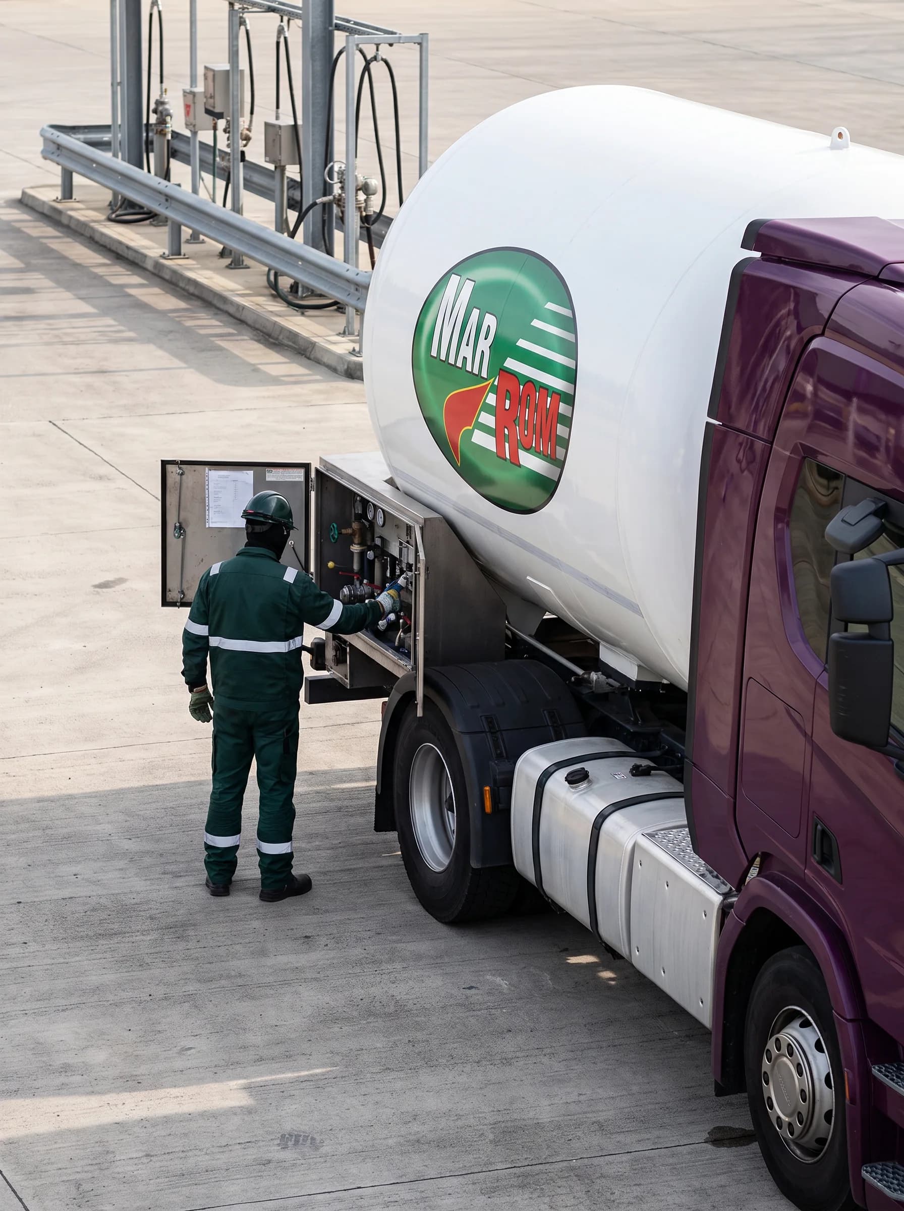 Operator sprawdzający układ przeładunkowy autocysterny Mar-Rom