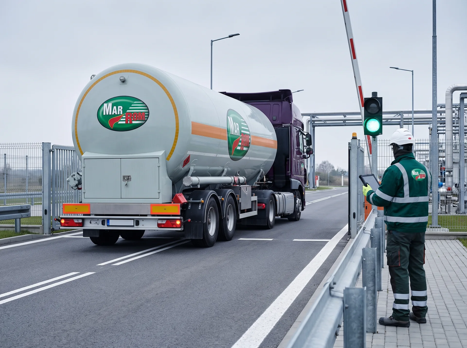 Autocysterna Mar-Rom opuszczająca terminal po kontroli końcowej